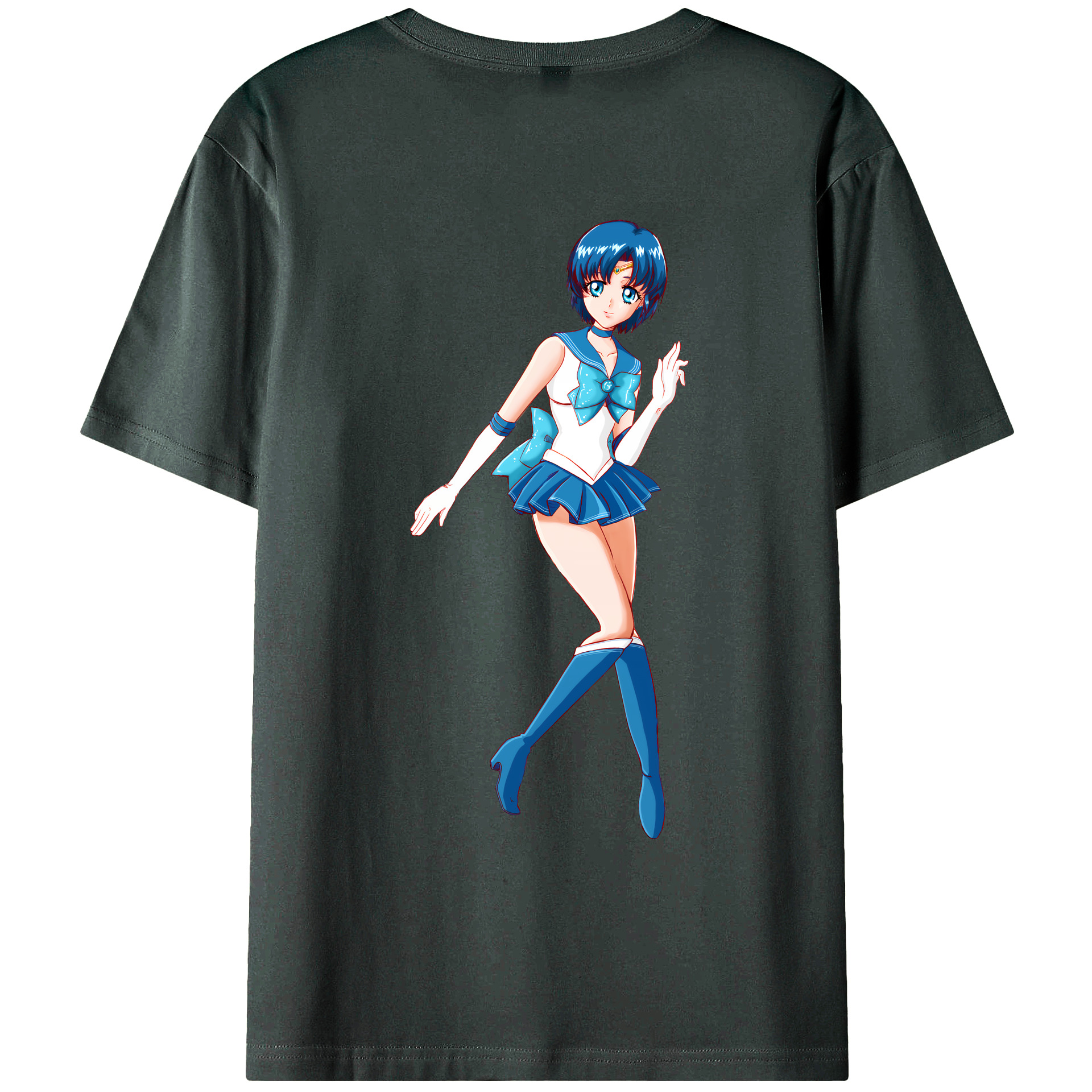 （画像用） 美少女戦士セーラームーン 水野 亜美 みずの あみ Sailor Moon Mizuno Ami 綿100％ メンズ半袖Tシャツ（バックプリント） 通気性